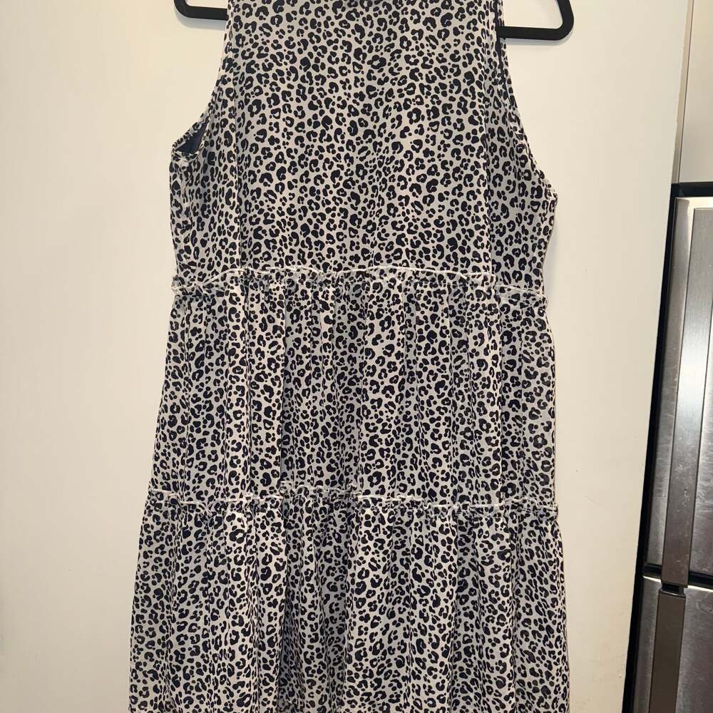 Mud Pie Ruffle Neck Navy Leopard Tiered Dress